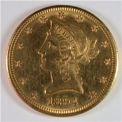 1894-O $10 GOLD LIBERTY BU CLEANED