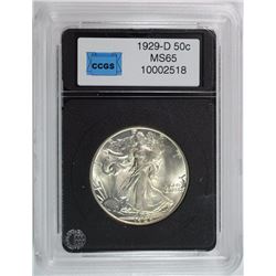 1929-D WALKING LIBERTY HALF DOLLAR CCGS GRADED GEM BU BLAZING WHITE SURFACES!