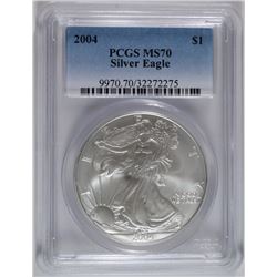 2004 AMERICAN SILVER EAGLE, PCGS MS-70 PERFECT