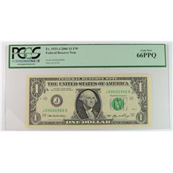 2006 $1 FEDERAL RESERVE NOTE #J69666966B PCGS 66 PPQ BINARY SERIAL #