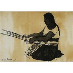 Diego Rivera (1886-1957), untitled (Woman at Loom), 1936, ink wash on rice paper, 10 x 14...