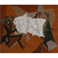 Helen Sewell Rennie, untitled (Musicians), 1954, oil on canvas, 23 x 28, Signed 'Rennie...