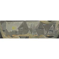 Lee Gatch (1902-1968), The Classic, 1956, oil on canvasboard, 8.5 x 27.5, Signed lower ...