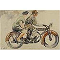 Reginald Marsh (1898-1954), Motorcycle, c. 1929, tempera and ink on paper, 8.5 x 12, An...