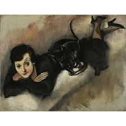 Georges Schreiber (1904-1977), Woman and Cat, 1930, oil and canvas, 28.5 x 36, Signed a...
