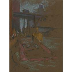 William Penhallow Henderson (1877-1943), Bridge and Barge, Chicago, 1912, pastel on brown p...