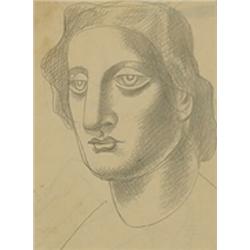 Jan Matulka (1890-1972), untitled (Woman's Head), pencil on paper, 7 x 5.25, Signed, 'Mat...
