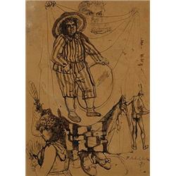 Pavel Tchelichew (1898-1957), Figure Studies, 1937, sepia ink on paper, 13.5 x 9.5, Sig...