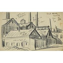 Oscar Bluemner (1867-1938), Canal Newark, 1913, crayon on paper, 5 x 8, Titled and date...