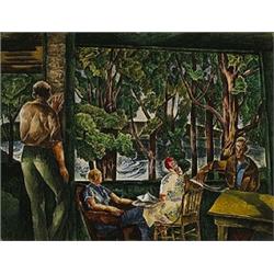 William S. Schwartz (1896-1977), On the Veranda, watercolor and gouache, 18.5 x 24, Signe...