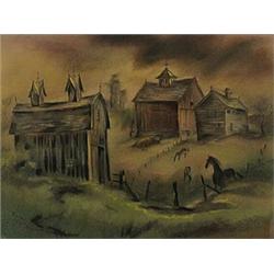 William Rowe (1910-1955), Barns in Cloud and Sun, pastel on paper, 18 x 24, Signed lower ...