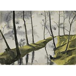 Shomer Zunser, Awakening Earth, 1941, watercolor on paper, 22.25 x 30.5, Signed and dat...