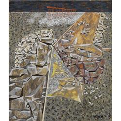 John C. Atherton (1900-1952), Rocky Landscape, gouache on scratchboard, 18.25 x 15.75, Si...