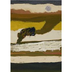 Lawrence Calcagno (1913-1993), Prairie, 1962, oil and collage on paper, 33.25 x 24, Sig...