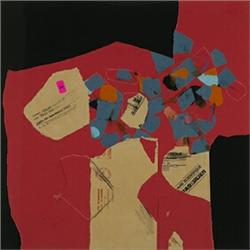 Claude Bentley (1915-1990), Red Cat with Flowers, 1984, mixed-media collage, 17 x 17, S...