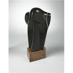 Toshihiko Minimoto, Icaro II, c. 1979, black Belgian marble, fruitwood, 18 x 10, Incise...