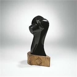 Toshihiko Minimoto, Icaro I, 1979, black Belgian marble, fruitwood, 17.5 x 10, Incised ...