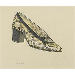 Ed Paschke (b. 1939), Bayou Shoe, 1971, colored pencil on paper, 14 x 16.5, Signed, and...