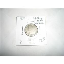 1909 *RARE KEY DATE* LIBERTY "V" NICKEL-RED BOOK VALUE $12.00+ *NICE EARLY FINE GRADE* NICKEL!!