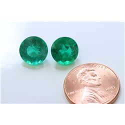 NATURAL EMERALD PAIR 6.02CT ROUND VERY WELL CUT VS QUALITY 9.5MM