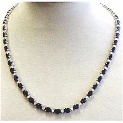 BLUE SAPPHIRE OVAL 25.31CT, 14K W/G NECKLACE 17.61GRAM / DIAMOND 1.52CT