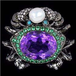 Natural Gemstone Black Crab Ring