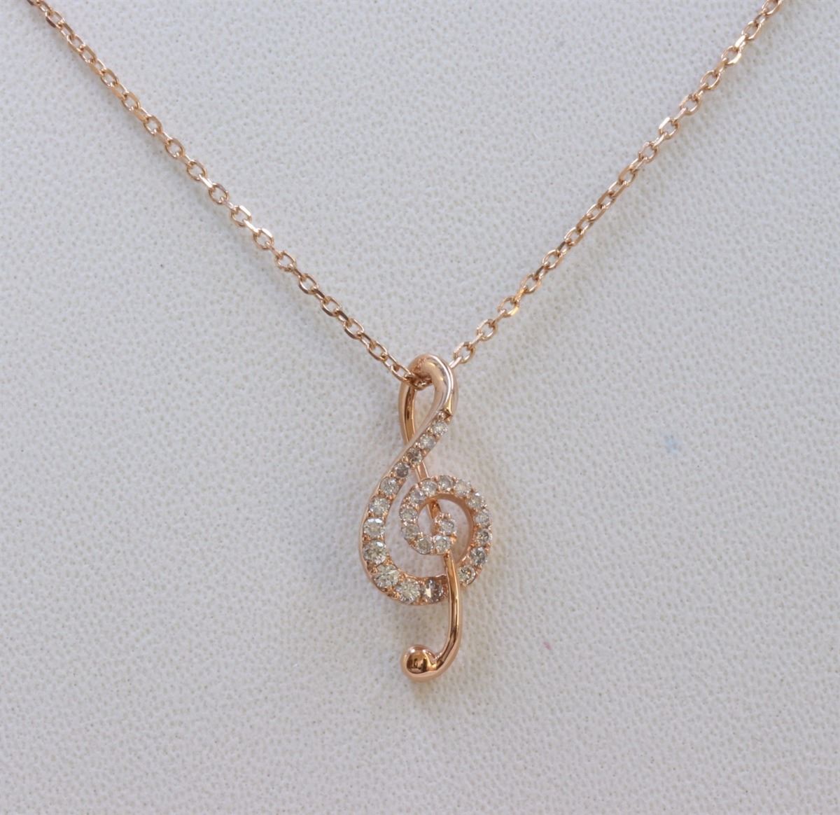 14K ROSE GOLD MUSIC NOTE PENDANT WITH CHAIN 2.5g/Diamond0.19ct
