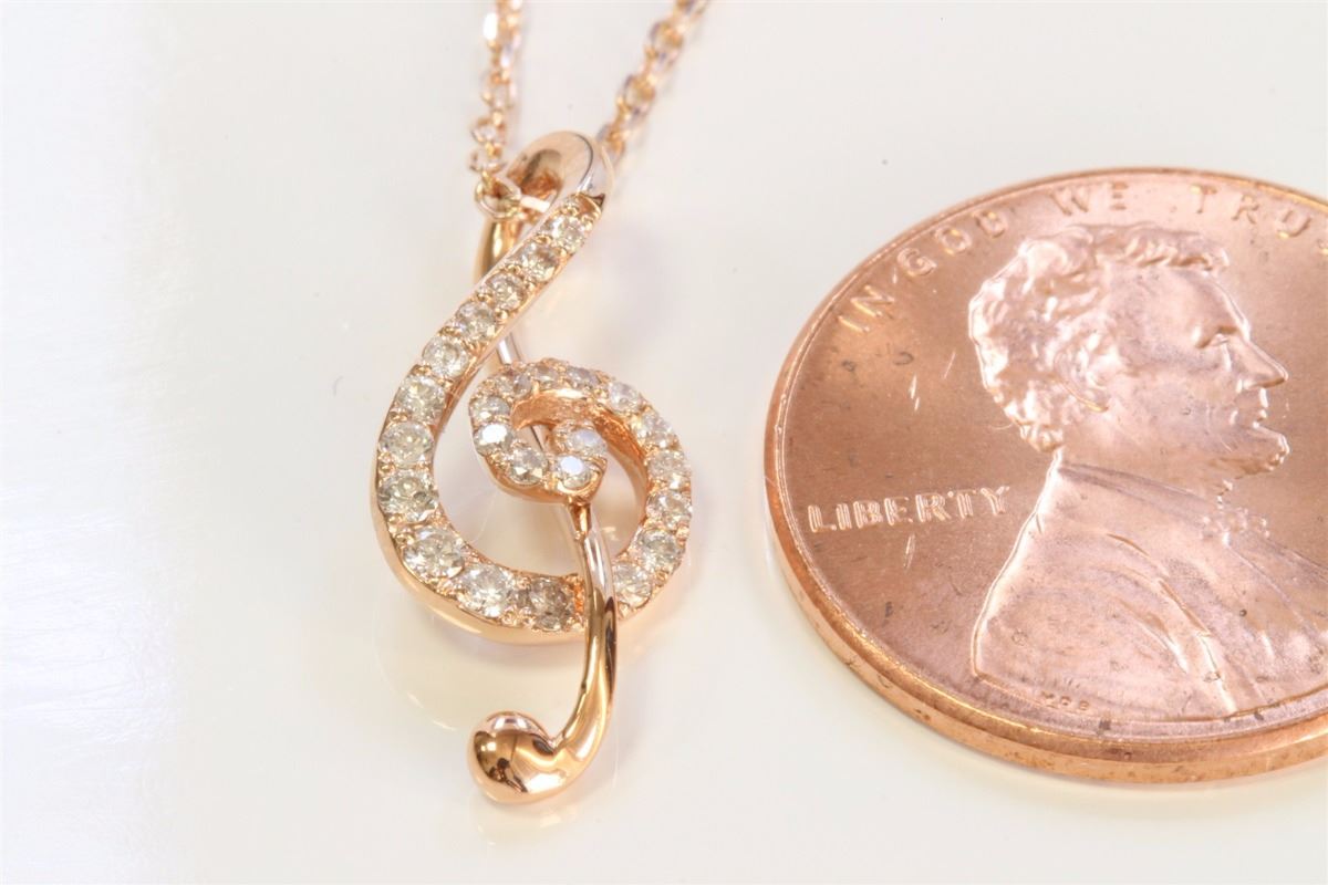 14K ROSE GOLD MUSIC NOTE PENDANT WITH CHAIN 2.5g/Diamond0.19ct