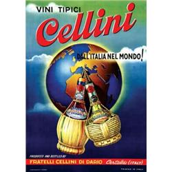 Italian advertising poster, beverage - WINE TIPICI CELLINI