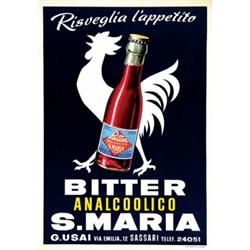 Italian advertising poster, beverage - BITTER ANALCOOLICO S.MARIA