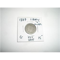 1887 *RARE KEY DATE* LIBERTY "V" NICKEL RED BOOK VALUE $15.00+ *NICE EARLY GOOD GRADE*!!