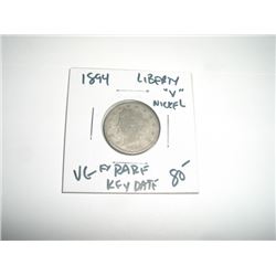 1894 *EXTREMELY RARE KEY DATE* LIBERTY "V" NICKEL RED BOOK VALUE $80.00+ *NICE EARLY VERY GOOD GRADE