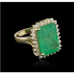 14KT Yellow Gold GIA Certified 9.40ct Emerald and Diamond Ring