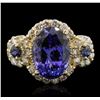 Image 3 : 14KT Yellow Gold 4.01ct Tanzanite, Sapphire and Diamond Ring