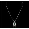 Image 2 : 14KT White Gold 3.21ct Emerald and Diamond Pendant With Chain