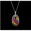 Image 1 : 5.22ctw Multi Sapphire and Diamond Pendant With Chain - 14KT White Gold