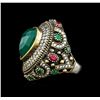 Image 2 : 17.88ct Green Crystal and Multi Gemstone Ring - 925 SILVER