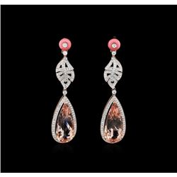 21.09ctw Morganite and Diamond Earrings - 18KT Rose Gold