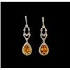 Image 1 : 2.40ctw Citrine and Diamond Dangle Earrings - 14KT Yellow Gold