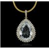 Image 1 : 14KT Yellow Gold GIA Certified 20.50ct Aquamarine and Diamond Pendant With Chain