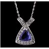 Image 1 : 14KT White Gold 1.72ct Tanzanite and Diamond Pendant with Chain