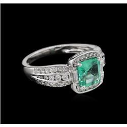 1.04ct Emerald and Diamond Ring - 18KT White Gold