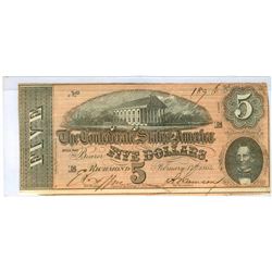 1864 $5 Confederate States of America Bank Note