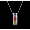 Image 1 : 2.06ctw Multi Sapphire and Diamond Pendant With Chain - 14KT White Gold