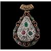 Image 1 : Silver and Gold 1.57ctw Ruby, Green Crystal, Emerald and Cubic Zirconia Pendant