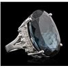 Image 1 : 14KT White Gold 40.61ct Blue Topaz and Diamond Ring