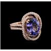 Image 1 : 4.25ct Tanzanite and Diamond Ring - 14KT Rose Gold