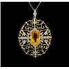 Image 1 : 5.65ct Citrine and Diamond Pendant With Chain - 14KT Yellow Gold