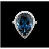 Image 2 : 12.06ct Blue Topaz and Diamond Ring - 14KT White Gold