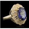Image 2 : 14KT Yellow Gold 7.38ct Tanzanite and Diamond Ring